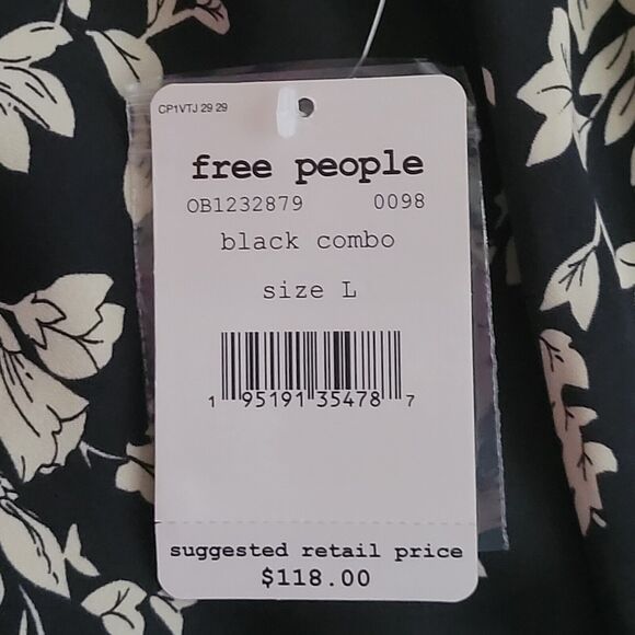 NWT Free People Black Floral Open Back Aries Mini Dress Or Tunic Size Large - Picture 10 of 11